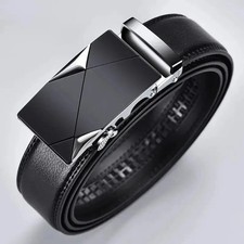 Genuine Leather Mens Ratchet Belt Belts For Men Adjustable Automatic Buckle picture