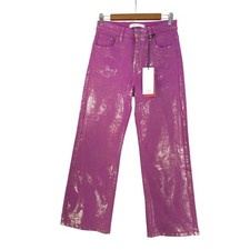 Q2 Premium Denim Womens Fuchsia Metallic Gold Jeans Wide Straight Stretch Large picture