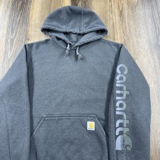 Carhartt Hoodie Mens S Gray Sweatshirt Workwear Spellout Logo Pullover Sweater picture