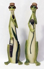 Vintage Pair Green Long Tall Gardening Frog Figurines by Seymour Mann 15 Inches picture