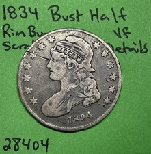 1834 Capped Bust Silver Half Dollar 50c Vf Very Fine Rim Bumps & Scratch picture