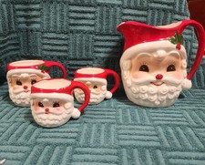 Vintage Napcoware Japan Cheery Santa Pitcher Mugs Japan picture