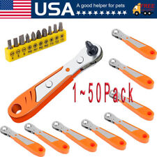 Ratcheting Right Angle Screwdriver Hex Drive 90 Degree Offset + 10pc Bits Set picture