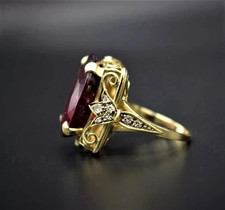 Oval Cut 4.28CT Genuine Garnet Vintage Art Deco Wedding Ring 14K Yellow Gold FN picture