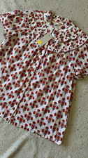 Boden NWT Floral Ruffle Blouse US 6 UK 10 White Red Gold Metallic Cotton picture