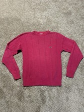 Vintage 90s Izod Lacoste Cable Knit Sweater Mens Large Pink Logo Pullover picture