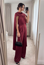 Reiss PETITE Farah Dark Red Draped Side Panel Wide Leg Jumpsuit in UK Size 10 picture