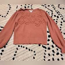Liz Claiborne M Dusty Rose 3D Floral Applique Sweater Cottagecore picture