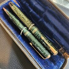 1936 Parker Vacumatic Green Celluloid Fountain Pen And Pencil... New Sac... picture