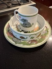Vtg 1988 Lynn Chase Jungle Party Porcelain 3 Pc Childs Dish Set Plate Bowl Cup picture