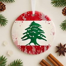 Lebanon Flag Christmas Ornament, Lebanese Cedar Holiday Decor picture