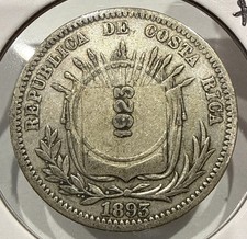 1923 / 1893 50 Centimos Costa Rica Silver 50C Coin VF (F499) picture