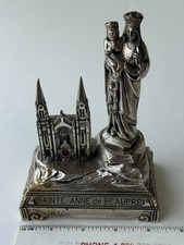 VINTAGE BASILICA SAINT ANNE DE BEAUPRE QUEBEC METAL MUSIC BOX WORKS MADE FRANCE picture