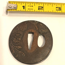 Japanese Sword Tsuba Guard Floral Design Brown/Bronze picture