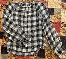 Pilcro by Anthropologie Blouse Medium Button-Up with yellow Stitching Accents. picture