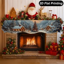 Christmas Fireplace Mantel Scarf - Snowy Cabin Decor Winter Scene Holiday Home picture