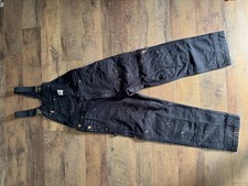 Carhartt Iconic R01 Duck Bib Overall R01 Black W34/L32 Distressed Paint Splitter picture