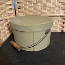 Antique Bail Handle Pantry Box In Old  Green Paint 9 1/4” Wide Maine  5. 1/2 picture