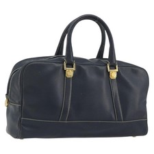 LOEWE Amazonas Hand Bag Leather Navy Gold Auth 195648A picture