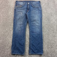 Vintage True Religion Bobby Jeans Mens 36x30 Blue Cotton Distressed Straight Leg picture