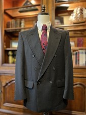 Vtg Italy Made Double Breasted 39R 31x30 Blue Striped  Rodina Wool Mens Suit picture