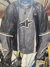Vintage Alpinestars Stunt Leather Motorcycle Jacket Black Gray USA 44 EU 54 picture
