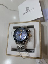 Versace Hellenyium Chronograph Watch 44mm Stainless Steel Blue/Silver/Gold picture