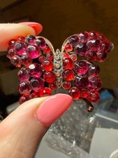 Vintage Pink Red Butterfly Brooch Pin Beautiful Signed W picture