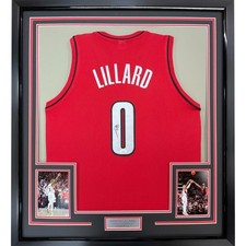 Framed Autographed/Signed Damian Lillard 35x39 Portland Red Jersey JSA COA picture