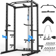 Power Cage Power Rack with J-Hooks Dip Handles Pulley System for Home Gym picture