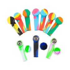 5PC 3.4 Mini Silicone Smoking Hand Pipe Metal Bowl Lid Pocket Pipe Random colors picture