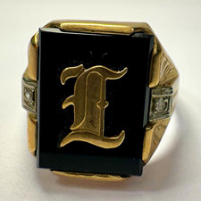 Vintage 10K Yellow Gold Black Onyx Initial L Signet Ring 4g Engraved picture