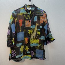 Vintage SeaSuns Sheer Blouse Small Abstract Safari Giraffe Print Button Front picture