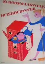 Original Dutch Household Week & Cleaning Week Mid-Century Poster picture
