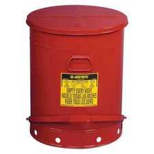 Justrite 09700 Oily Waste Can, 21 Gallon Capacity, Galvanized Steel, Red, Foot picture