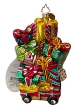 Rare Christopher Radko Wheelin Wagonload Glass Handpainted Ornament, Mint w/Tag picture