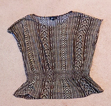 AB Studio Women’s Brown/Beige Geometric Knit Stretch Blouse Size L picture