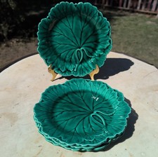 Vintage Wedgwood Majolica Etruria Barlaston Cabbage Leaf Plate Green 8” Set of 4 picture