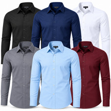 Mens Long Sleeve Dress Shirt Button Down Casual Printed Fancy Contrast Trim Cuff picture