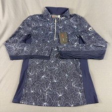 KJUS Womens Golf Pullover Sleeve Logo Floral Printed Medium Navy NWT MSRP $169 picture
