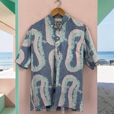 Vintage 80s Reyn Spooner Gold Tag Hawaiian Shirt Men's Large Blue Pink Lei picture