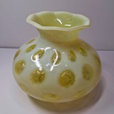 Fenton Topaz Opalescent Coin Dot Squat Vase 1440 6 Inch UV Glow picture