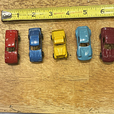 5pc Diecast Toy Car Lot - Red, Blue, Yellow, Light Blue, Maroon picture