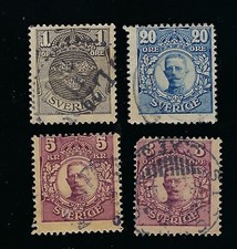 1911-1912 SWEDEN 1o, 8o, 20o & 5kr USED STAMPS SCOTT 73, 79, 83, & 95 picture