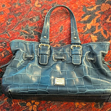 Dooney & Bourke Blue Croc Embossed Satchel, Double Handles, Pink Lining picture