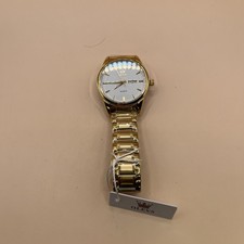 OLEVS Watch Mens Gold Tone Stainless Steel Quartz Day Date White Dial 3ATM 6886G picture