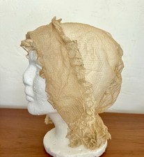 True Antique NIGHT CAP Sleep BOUDOIR Hat LACE + Net picture