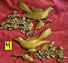 VTG 1960’s SYROCO HOMCO PLASTIC WALL DECOR MCM BIRDS DOGWOOD RETRO GOLDTONE  picture
