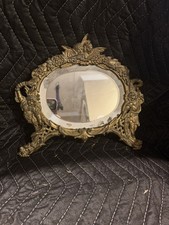 Antique Victorian Cast Iron Gilded Vanity Dresser Mirror Cherubs 10.5
