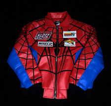 Supreme Spiderweb Leather Jacket Spider-Man Theme Red/Blue/Black Zip Lined L picture